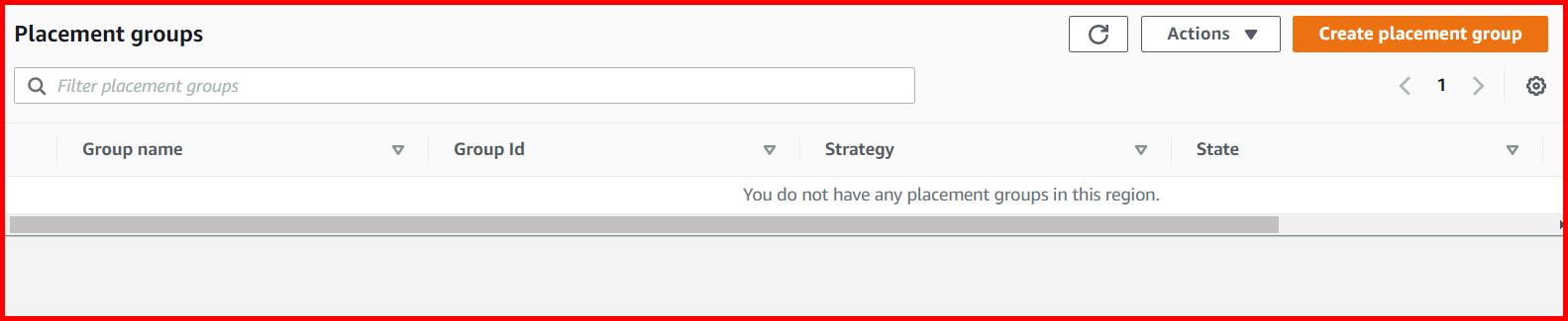 Picture showing the Create placement group button for creating the new placement group